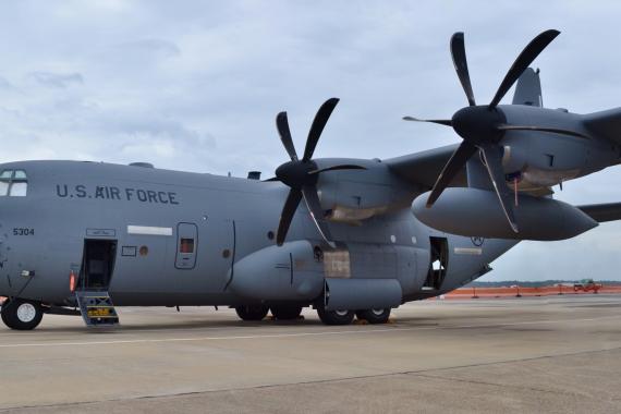 U.S. Air Force C-130J parked on the runway at Air Force Base, Florida