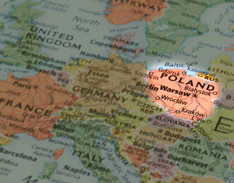 Map of Europe with Poland highlighted